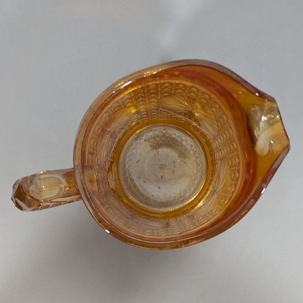 Imperial Glass Star Medallion Marigold Carnival Glass Pitcher Vintage 20 ounces - Picture 5 of 8